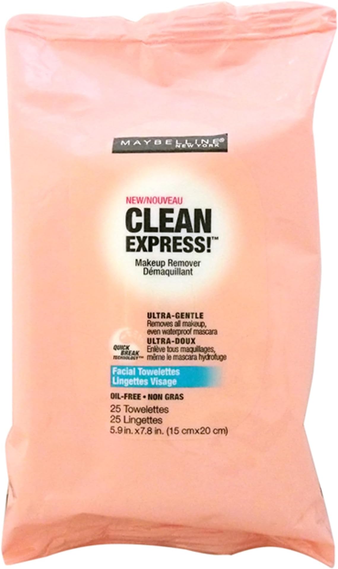 Maybelline New York Clean Express Makeup Remover Facial Towelettes, 25 Count