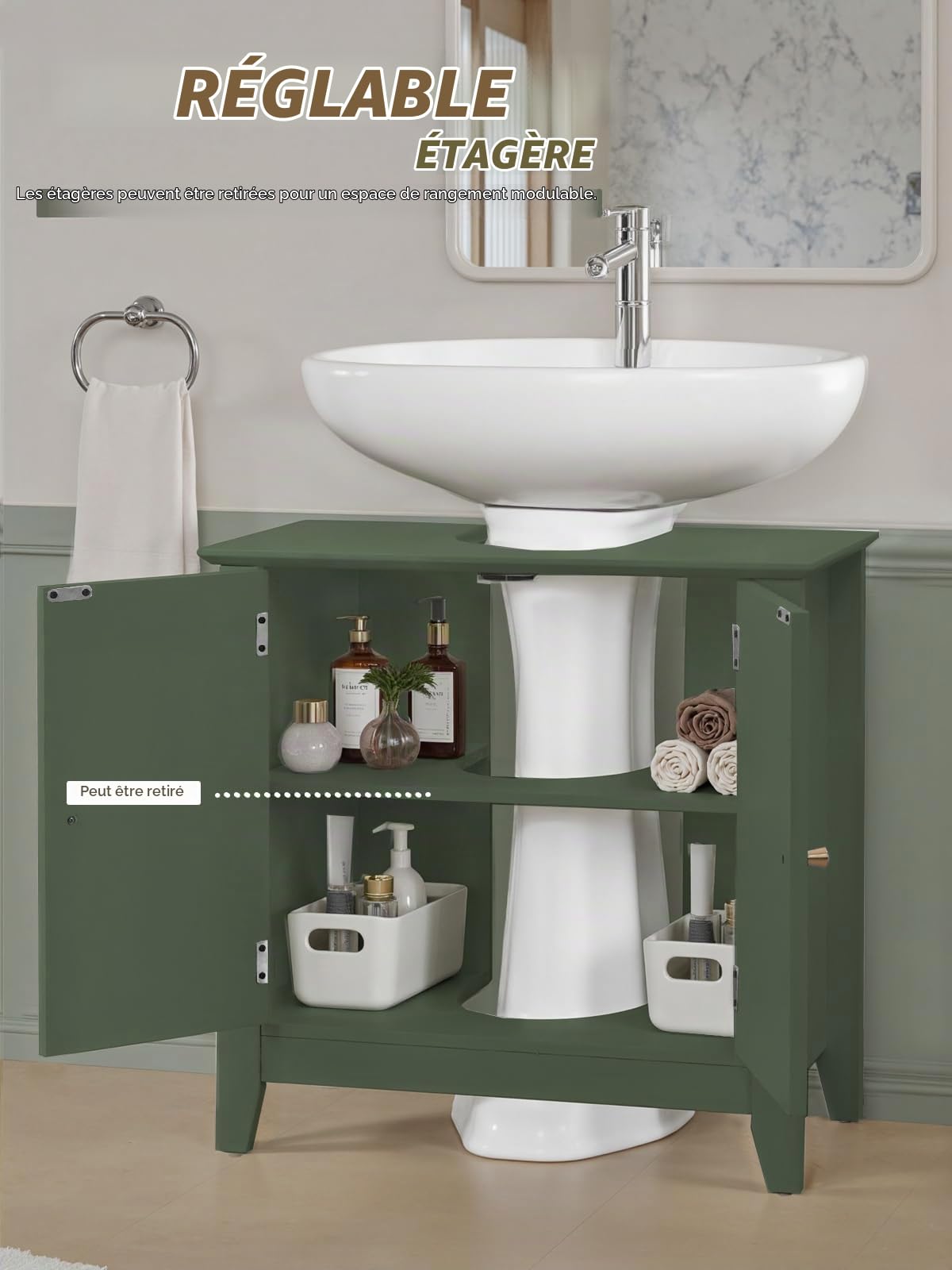 EOSVALO Waschbeckenunterschrank, Modernes und Waschbecken mit Unterschrank U-förmiges Design Badezimmerschrank; 2 Türen und EIN Fach; Geeignet für Badezimmer