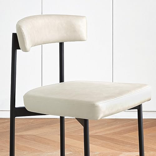 Miniatura 5 de Juego de 4 sillas de comedor de piel sintética beige, silla de cocina tapizada sin brazos, moderna silla de comedor con respaldo curvado Cuero