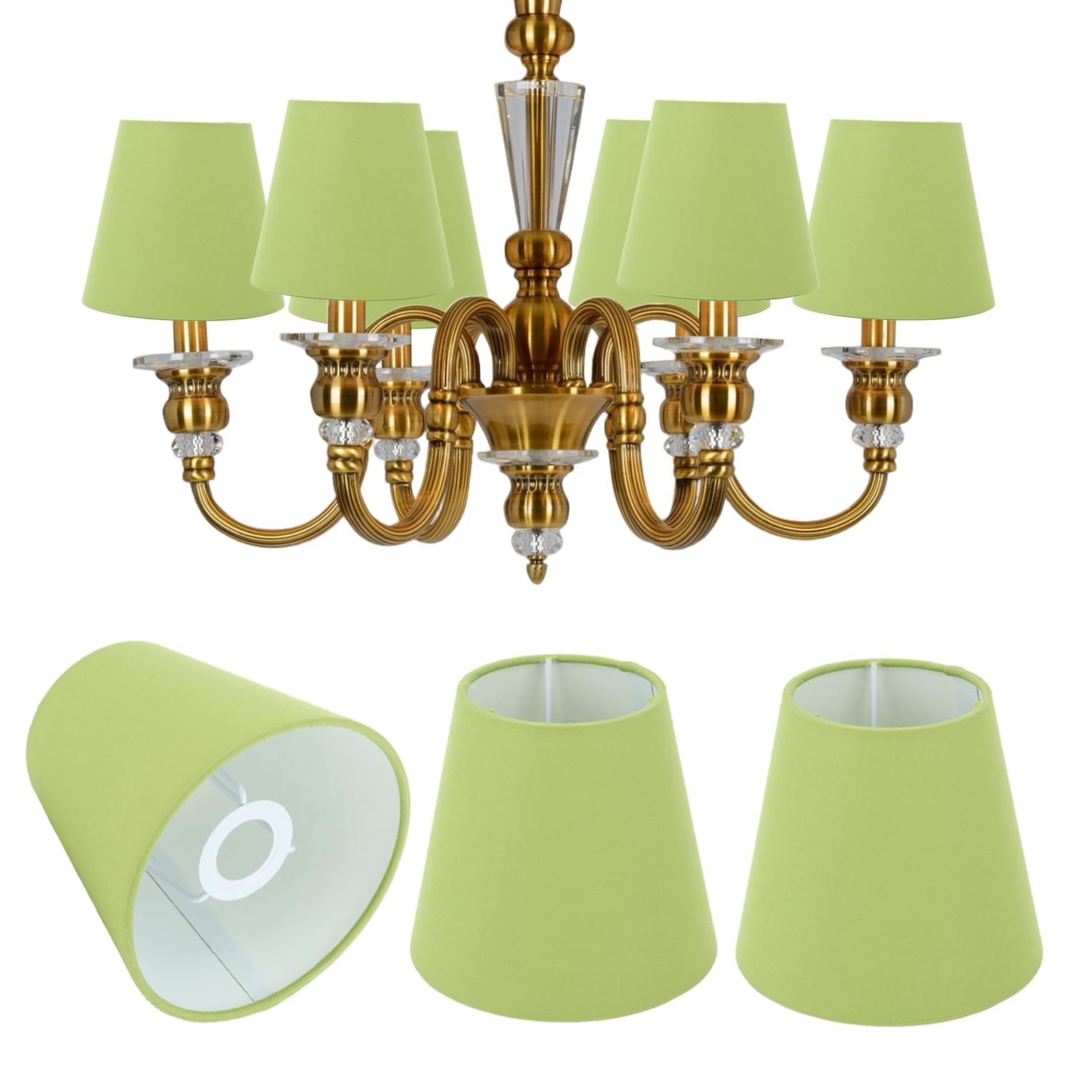 Cloth Fabric Lampshade, 3Pcs E14 Intervention Type Candle Chandeliers Lamp Cover Lampshade Desk Lightingshade Pendant Lamp Shade for Bedroom Bedside (Pea Green) โ image 1