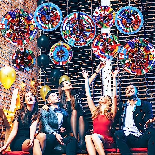 Image of Outus 27 Pcs International World Flags Classroom Decorations Around the World Hanging Paper Fans Country Flags International Decor Party Banner Garland for Office Classroom Decor