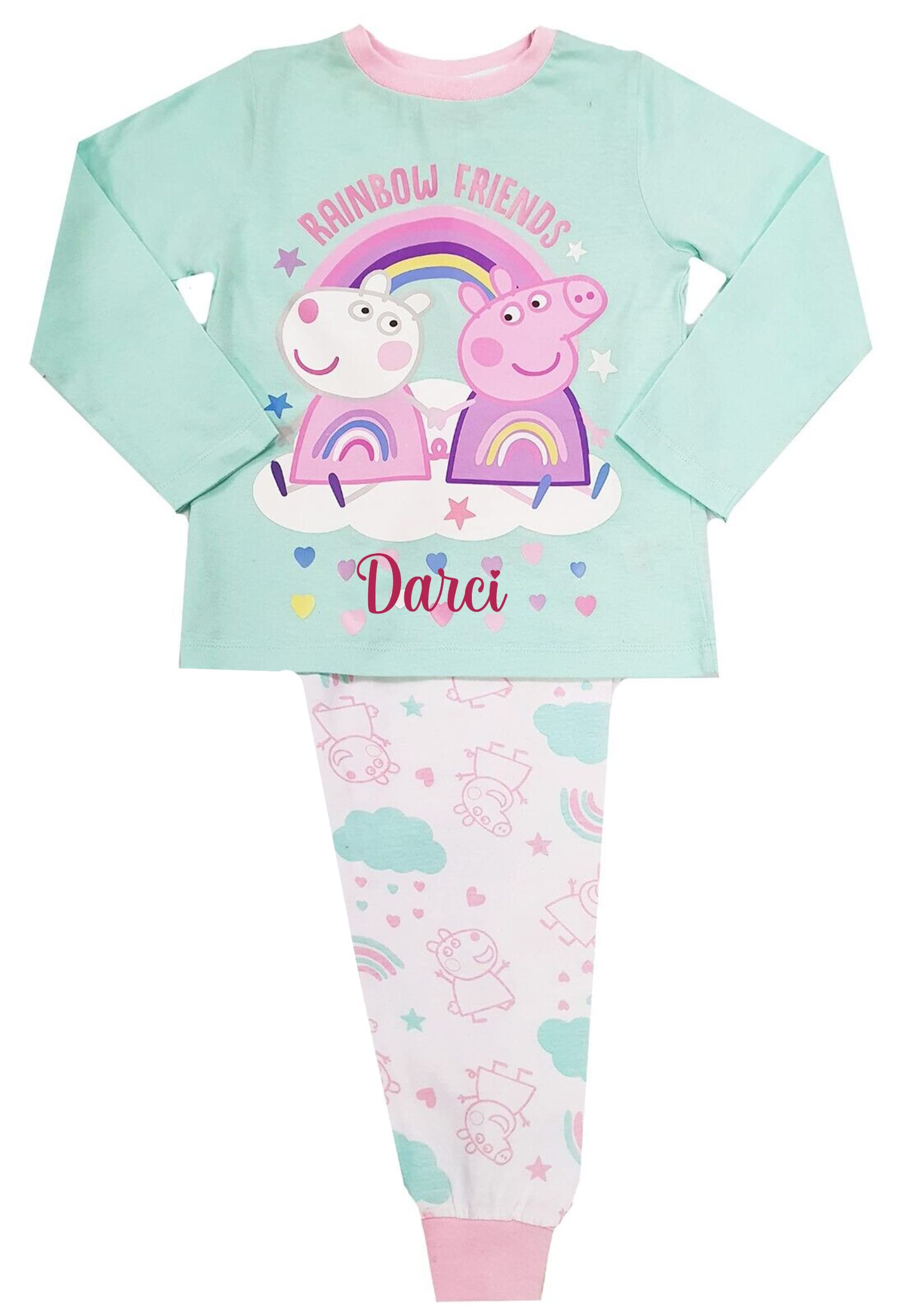 Girls Peppa Pig Personalised Name Pyjamas (Peppa Pig Name Mint, 18-24 Months)