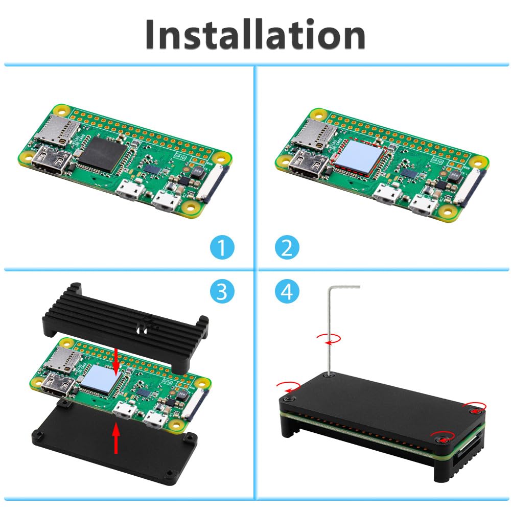 GeeekPi Zestaw startowy dla Raspberry Pi Zero W, z obudową RPi Zero W, karta SD 64GB, zasilacz, nagłówek 20Pin, adapter Micro USB do OTG, kabel HDMI, adapter HDMI, kabel przełącznik i 4 porty USB Hub