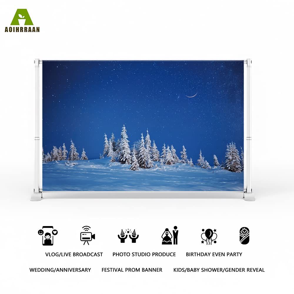 Aoihrraan 2,2x1,5m Winter Forest Backdrop Snowfield Snow Covered Fir Pine Tree Forest Cold Frost Starry Sky Natural Scenery Photography Background Baby Shower Girl Boy Kids Portrait Photo Studio Props - Image 2