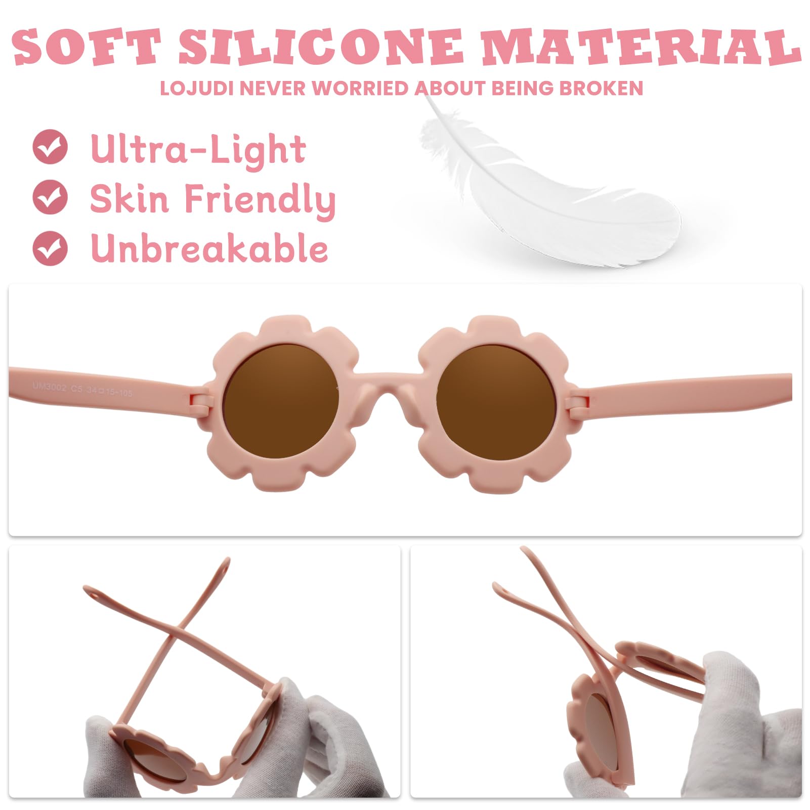 Polarizzati Occhiali da Sole Neonato 0-24 Mesi con Regolabili Cinghia Bambino Telaio in Silicone Fiore Bambina Bimba Ragazzo Ragazza Protezione UV400