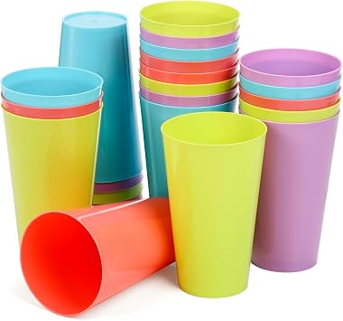 Pumtus 24 Pack Reusable Plastic Cups, 13 OZ Colorful Unbreakable Water Tumbler, Stackable Bulk Drinking Cup for Juice, Smoothies, Milk, Beverage, Outdoor, Home, Parties, BBQ Picnics