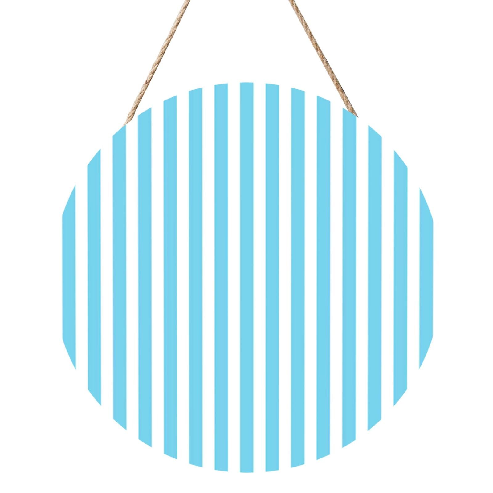 InOmak Blue Stripes, Round Wood Panel Painting 12 in, Wall Hanging Painting For Home