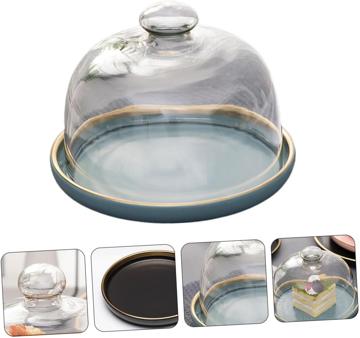 GLEAVI 1Set Food Cover with Tray Transparent Glass Cake Lid for Fresh Keeping Kitchen Accessory Food Tent Easy to Use with Handle