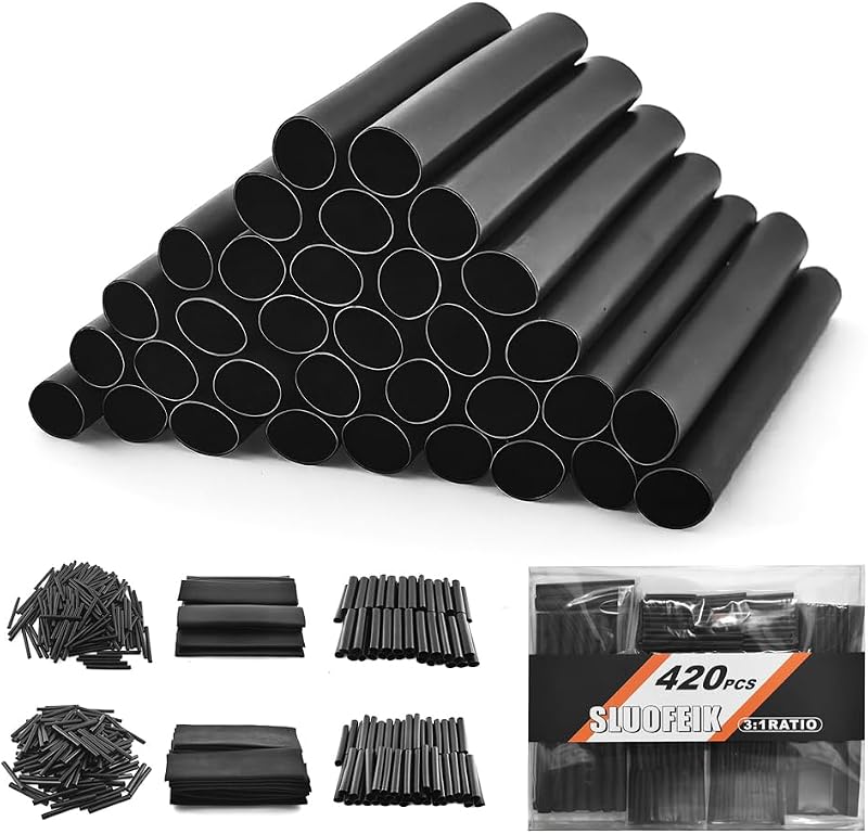 420pcs Heat Shrink Tubing 3:1 Dual Wall Wire Shrink Wrap Adhensive Lined | Insulation Sealing Waterproof Shrink Tube for Automotive, Marine, Cable, Motorcycle Wiring Repairs