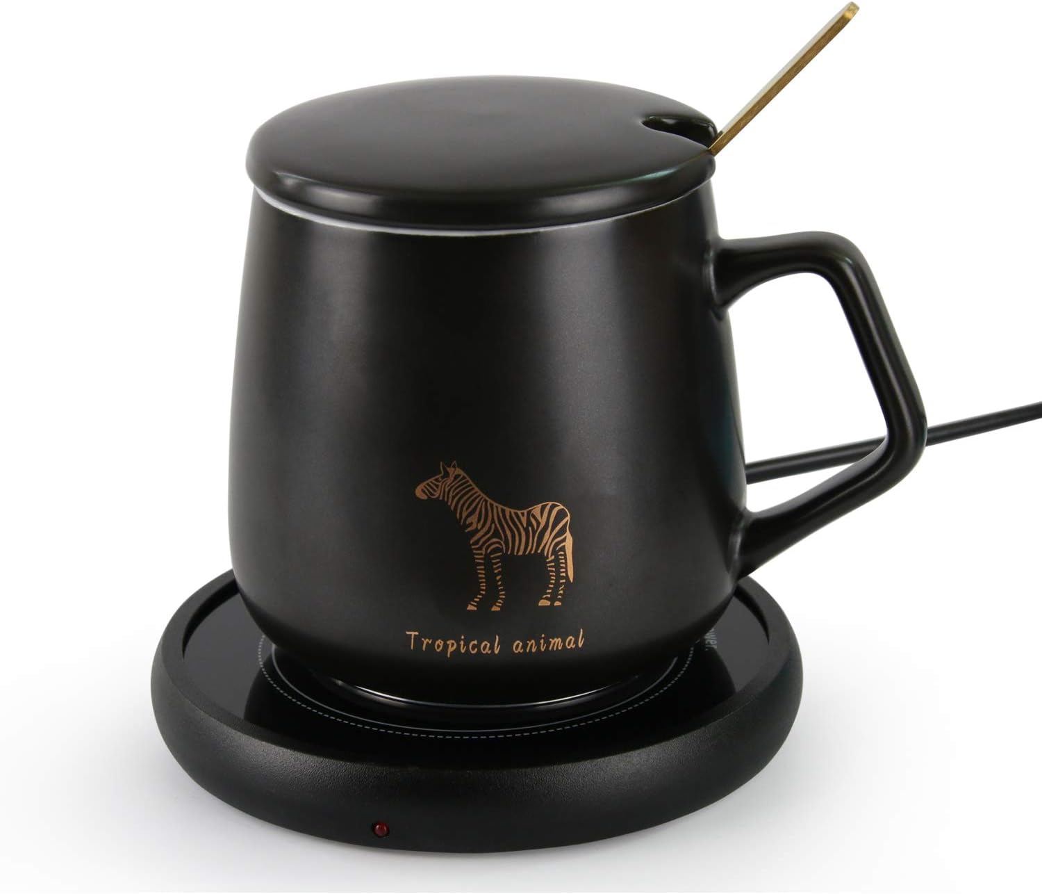 Electric Coffee Mug Warmer & Fine Bone China Mug Set with Automatic Shut Off,Premium 18Watt Beverage Warmer Keep Temperature Up to 131℉/ 55℃ for Best Gift Idea, Office Home Use (Black kit)