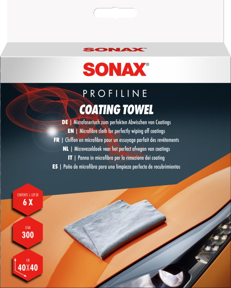 SONAX Coating Towel (6 Stück) weiches Mikrofasertuch zur sanften Entfernung von Politur- oder Versiegelungsrückständen Art-Nr. 04511000 Weiß