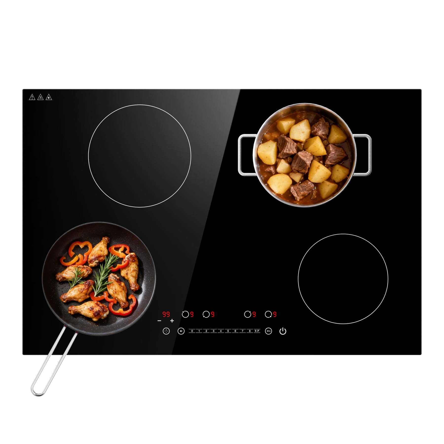 Placa de Inducción 4 Fuegos 6400W, Placa Encastrable 77cm para Cocinas Grandes, Control Táctil 9 Niveles con Boost, Temporizador, Bloqueo Infantil, Cristal Cerámico Fácil de Limpiar