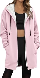Hoodies For Women Fashion Zip Up Sherpa Long Fleece Jacket Long Sleeve Oversized Hooded Sweatshirts Soft Fall Coat