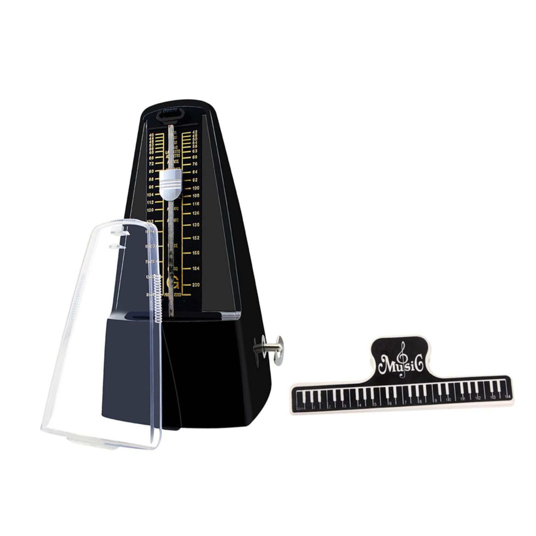 Gatuida Métronome Mécanique Noir pour Guitare, Piano, Violon et Batterie avec Pince à Partitions, Accessoire Musical pour Entraînement Rythmique Précis, Matériau Abs et Couleur Aléatoire
