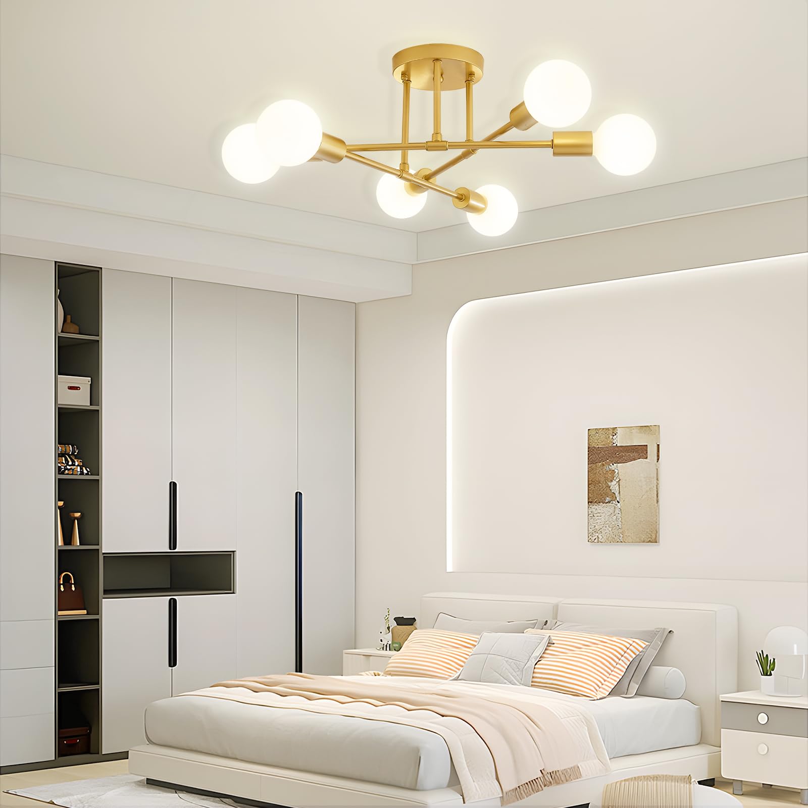 Dellemade Ceiling Light, 6-Lights Chandeliers Gold Ceiling Lighting for Living Room,Bedroom,Kitchen (Gold) - Image 2