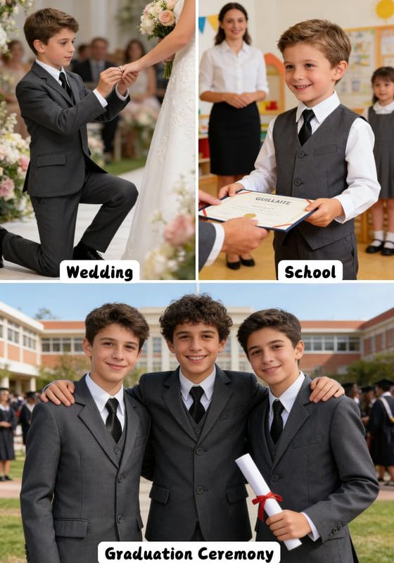Image of Visaccy Boys Formal Suit Slim Fit Tuxedo Suits for Kids Ring Bearer Outfit