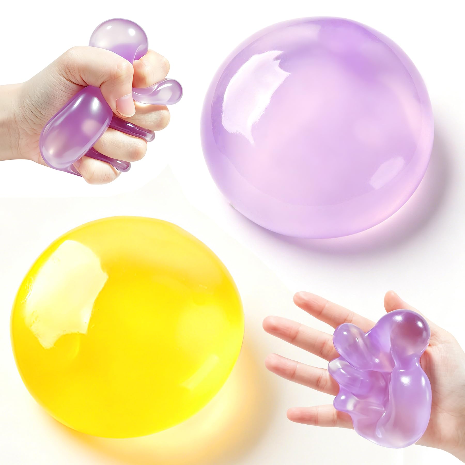 2 Pcs Coconut Oil Squishy, Shapeable No Rebound Stress Relief Ball, Fun Sensory Fidget Toy, Study Work Relaxation Desk Decor, Fun Anxiety Gift for Adults & Kids. (Purple+Orange)