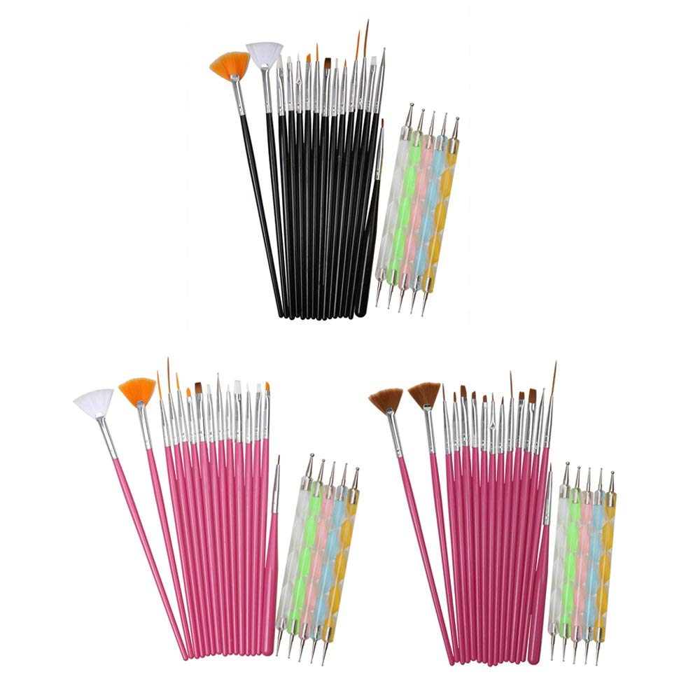 FAMEZA Women's Design Set Dotting Painting Drawing Polish Nylon Brush Pen Nail Art Tools (Pink, 20 Pieces) 4