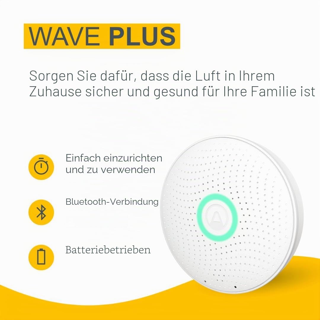 Airthings 2930 Wave Plus Radon- und Luftqualität-Messgerät Überwachung Radon CO2 VOC Luftdruck Feuchtigkeit Temperatur