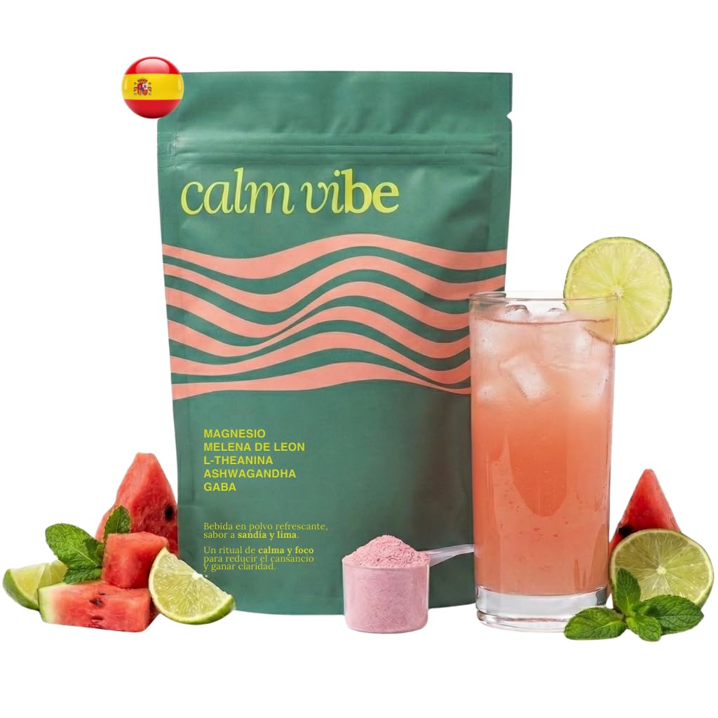 Calm Vibe – Magnesio Bisglicinato con Ashwagandha, L-Teanina y GABA | Complemento Alimenticio para Relajación y Equilibrio Mental | Apoyo al Sistema Nervioso | 30 Dosis Sabor Sandía