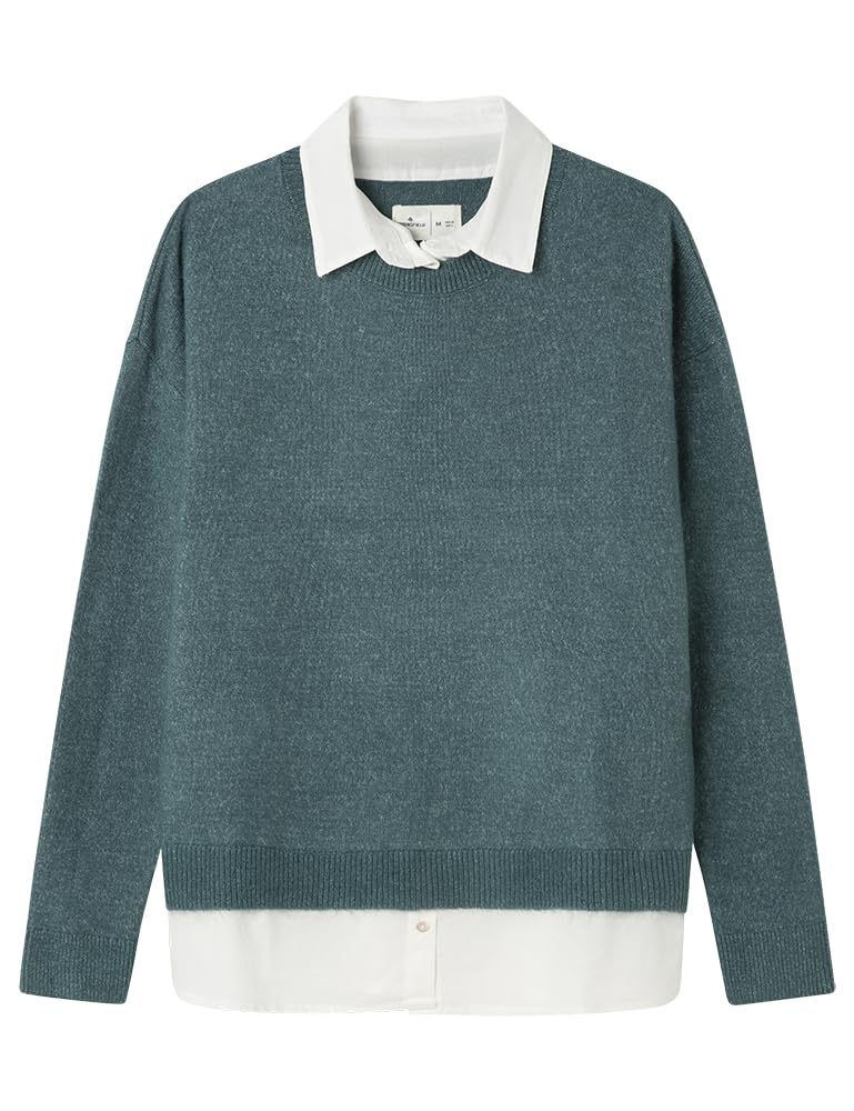 SPRINGFIELD Crew with Woven Piece At Neck and Hem Sweater Sudadera De Cuello Redondo para Mujer