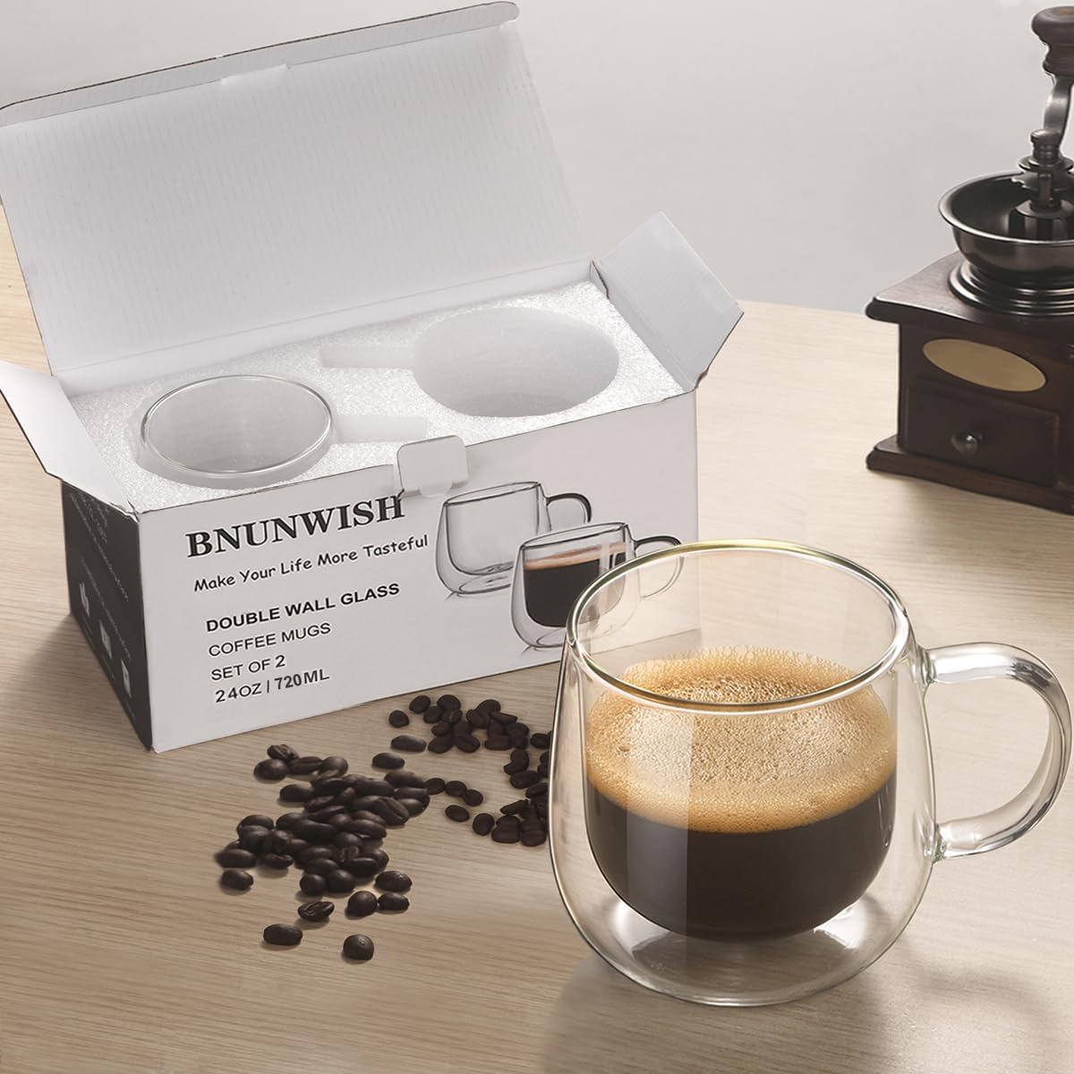 Large Double Walled Glass Coffee Mugs Beer Cups 24oz set of 2, Insulated Clear Borosilicate Glass Tea Lemonade Cups with Handle - Image 5