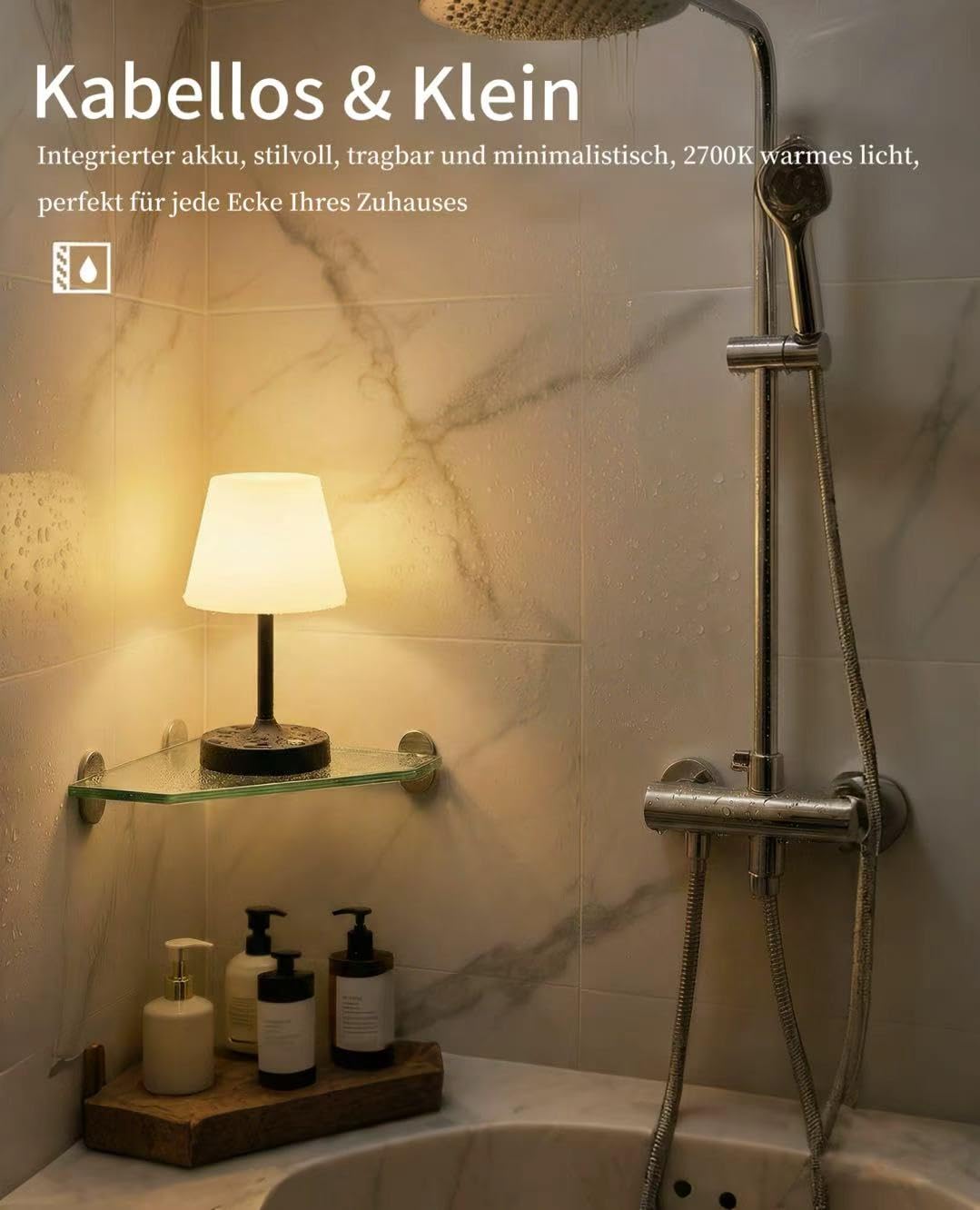 Lampada da tavolo a LED senza fili, impermeabile, con batteria da 4000 mAh, portatile, luce notturna ricaricabile con dimmer touch per terrazza, ristorante e bagno (nero)