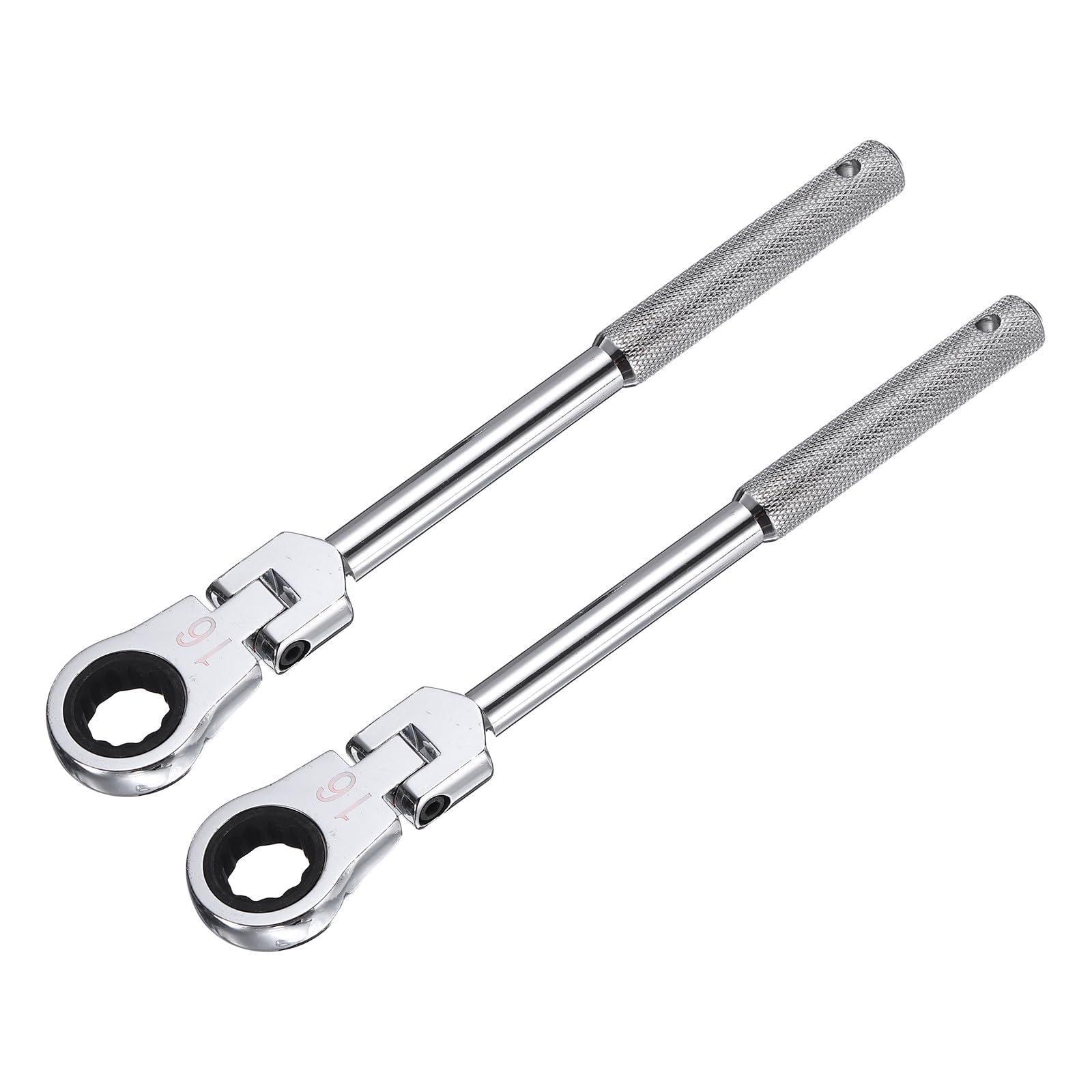 sourcing map 2pcs Flex Head Ratcheting Wrench 16mm Metric Carbon Steel Chrome Plating Quick-Release 12-Point 72-Tooth Ratchet Wrench with Anti-Slip Handle for Auto Repair Machine Maintenance — image 1