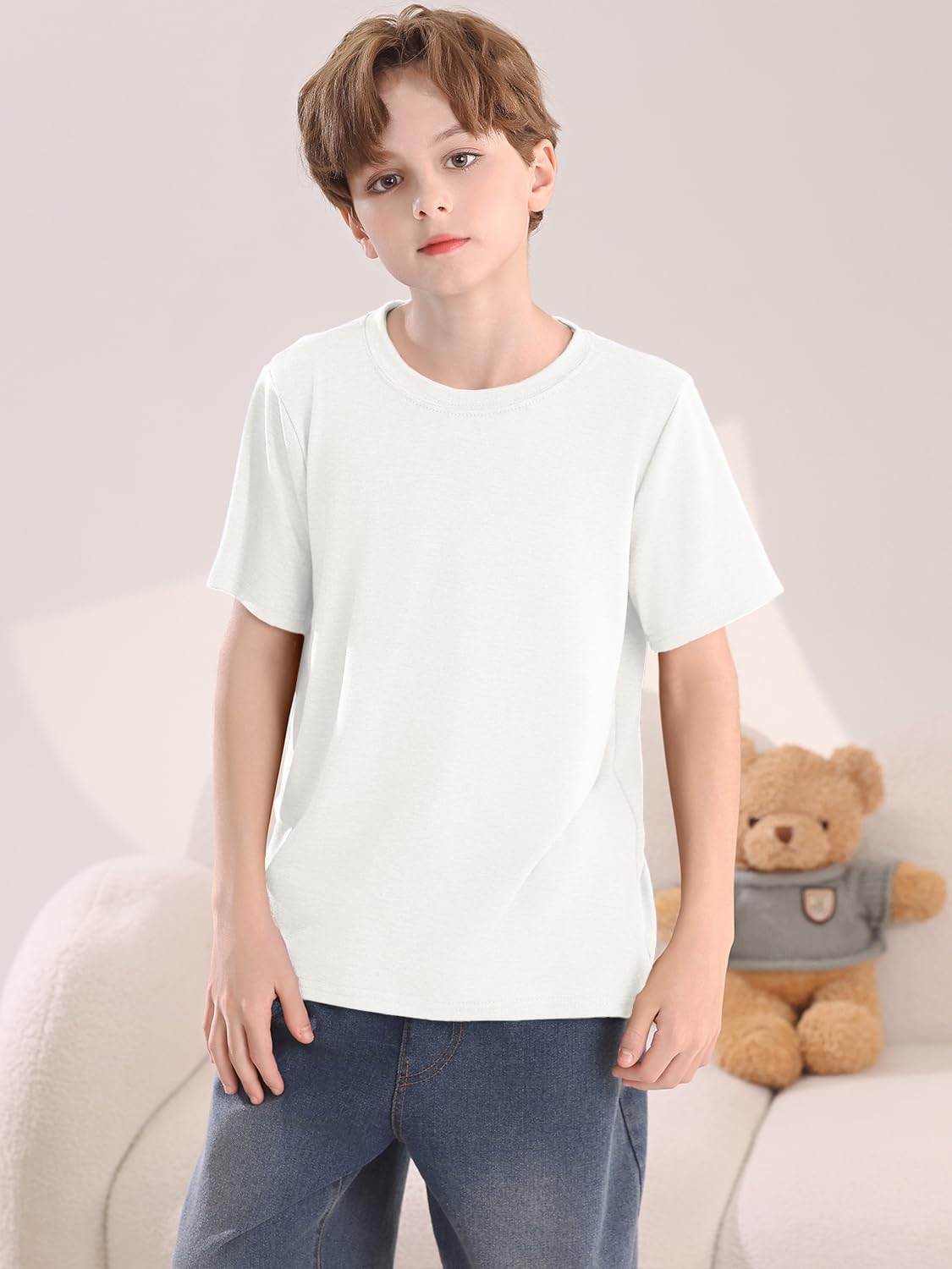 boys short sleeve shirts kids summer crewneck t-shirt casual tops tees 5-14 years 7-8 years white
