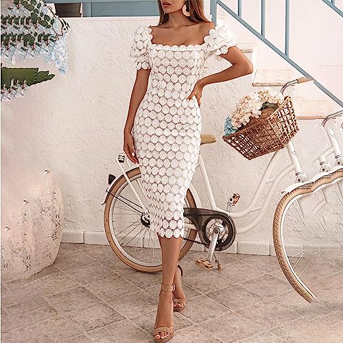 Cololura Elegant Sexy Floral Lace Short Sleeve Off Shoulder Evening Gown Party Formal Bodycon Midi Dress2