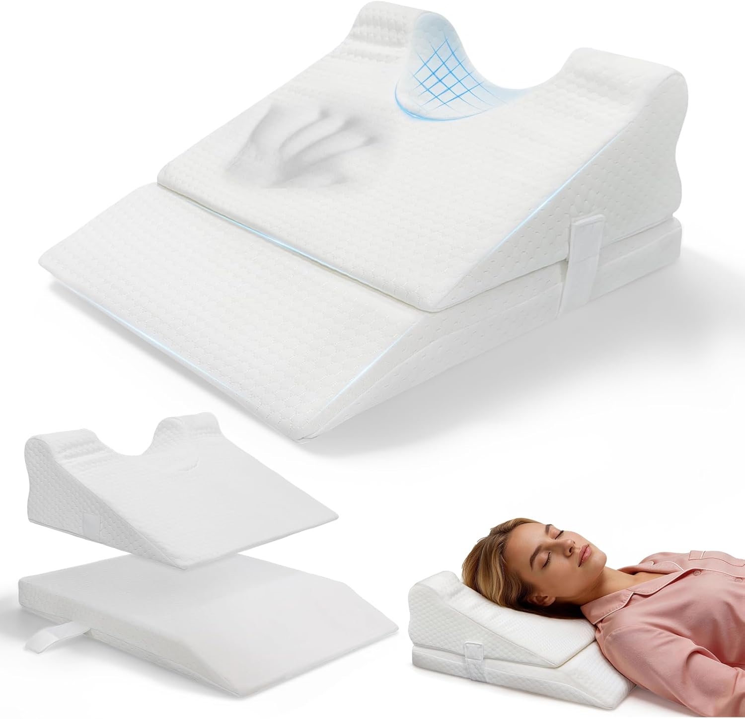 Memory Foam Post Face Lift Surgery Pillow Adjustable Height Support Back Sleeping Training Pillow Flawless Face Pillows for Facelift Nose Job Hair Transplant