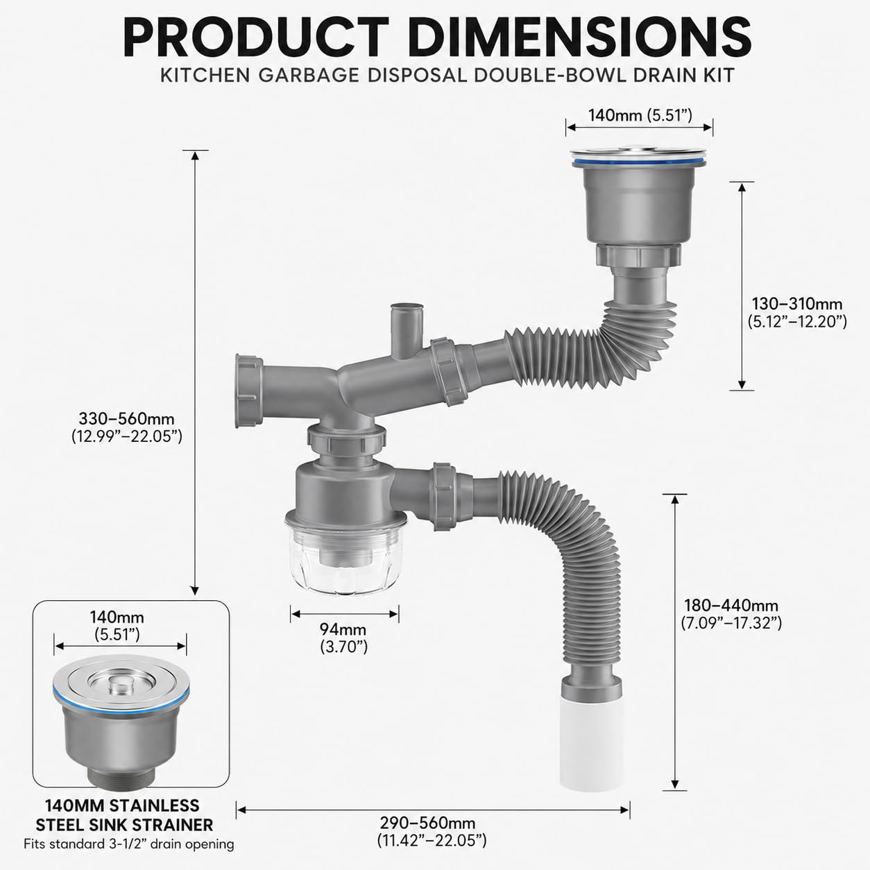 Kit Scarico Lavello per InSinkErator Model 45, Tubo Doppia Vasca