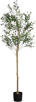 Artificial Olive Tree, 180cm Faux Olive Tree Indoor Outdoor with Natural Wood Trunk and Lifelike Leaves for Home Living Room Bedroom Balcony Office Garden Decor