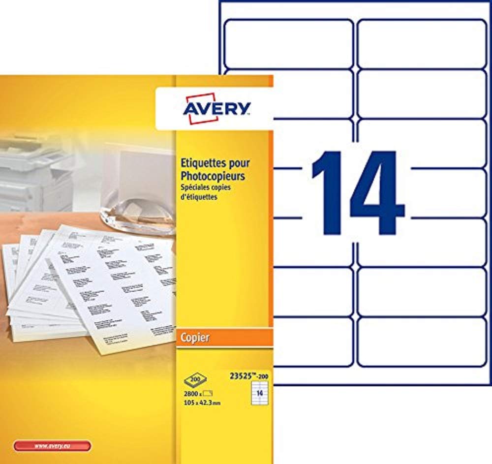AVERY - Boite de 2800 étiquettes autocollantes multi-usages, Format 105 x 42 mm, Impression copieur, (23525-200)