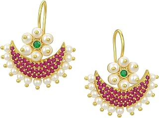 VAMA FASHIONS Traditional 18K Gold Plated Maharashtrian Pearl Ruby Stone Half Moon Bugdi Bugadi Cuff Earrings Clip On Uppe... Price In India