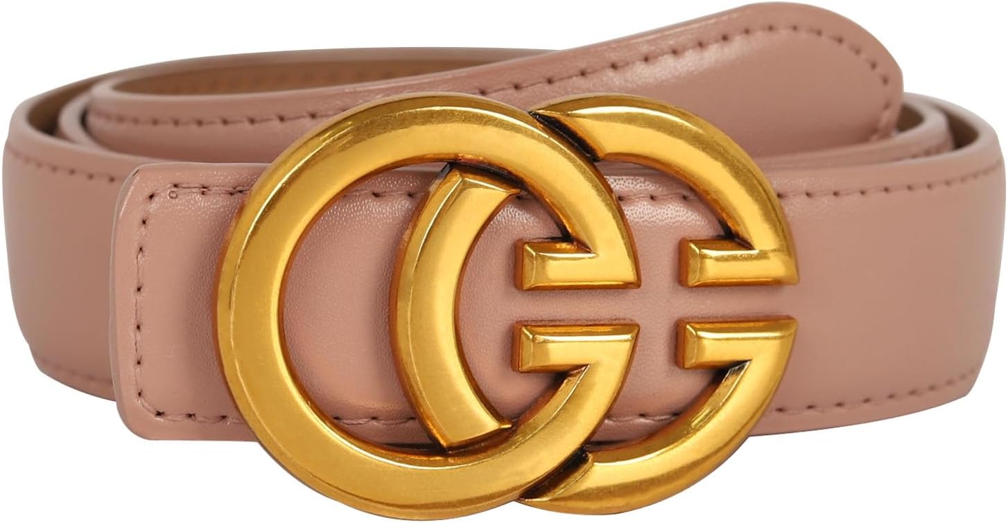 Women's Fashion Classic Metal Buckle Leather Belt with Jeans Dress