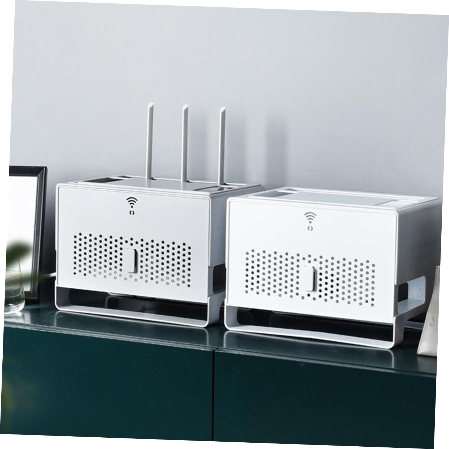 Gadpiparty Scatola Organizer per Router in Abs, Doppio Strato e Pannello Superiore Staccabile, Gestione Cavi Retro Traforato per Casa e Ufficio