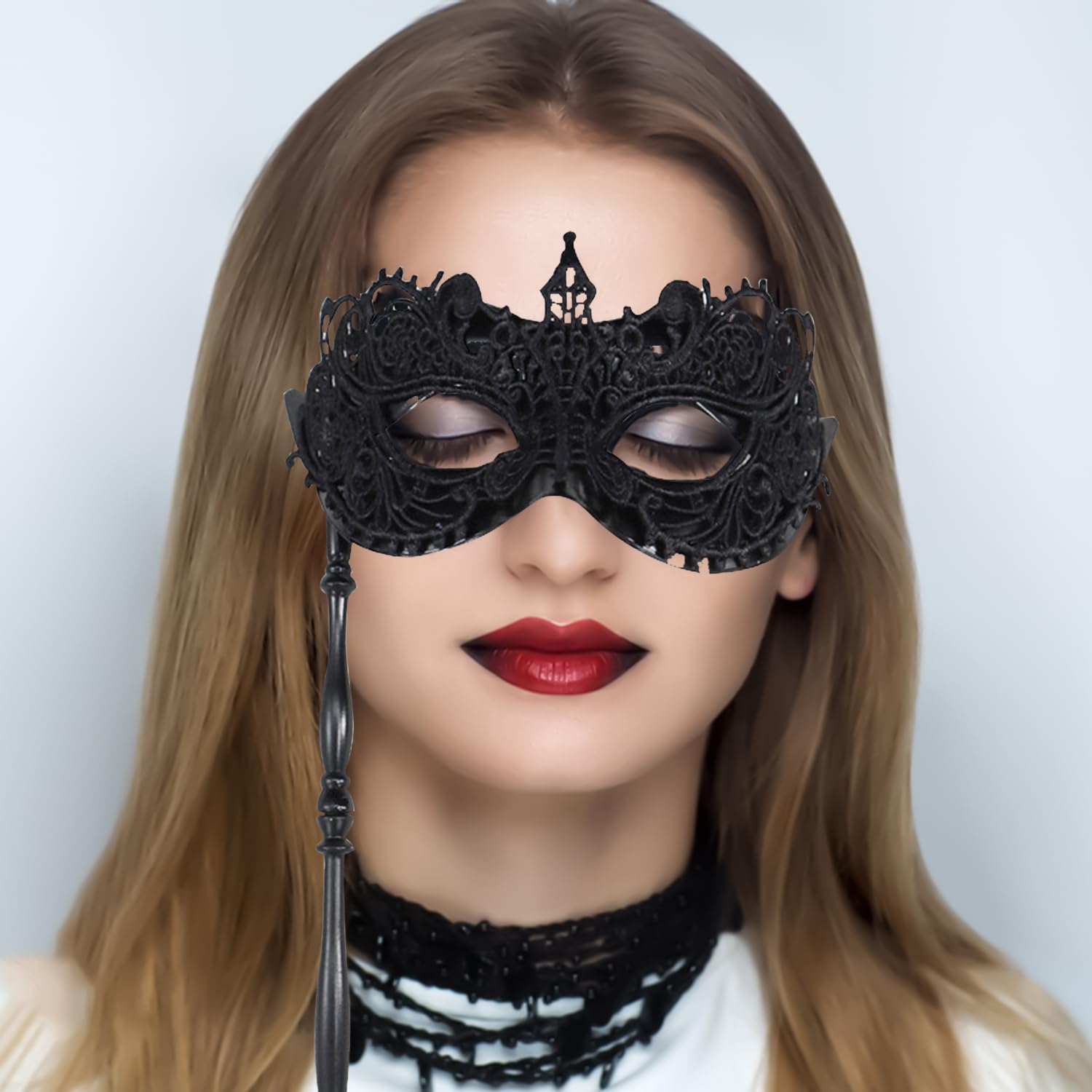 RmKbe Masquerade Mask with Stick Handheld Mardi Gras Mask Detachable Masquerade Ball Mask Party Decoration for Women - Image 3