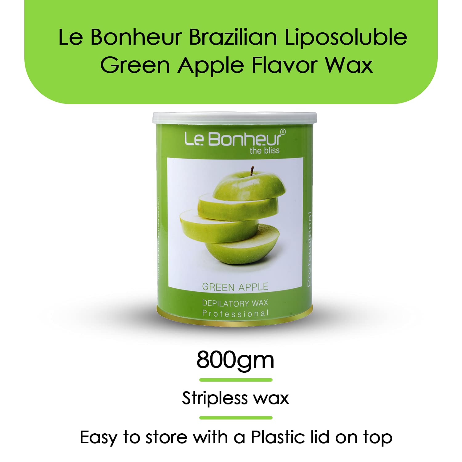 Le Bonheur Green Apple Liposoluble Wax 800g | Hair Removal Wax for Full Body | Sensitive Skin | Sensitive Body Parts | Skin Delicate Areas 1