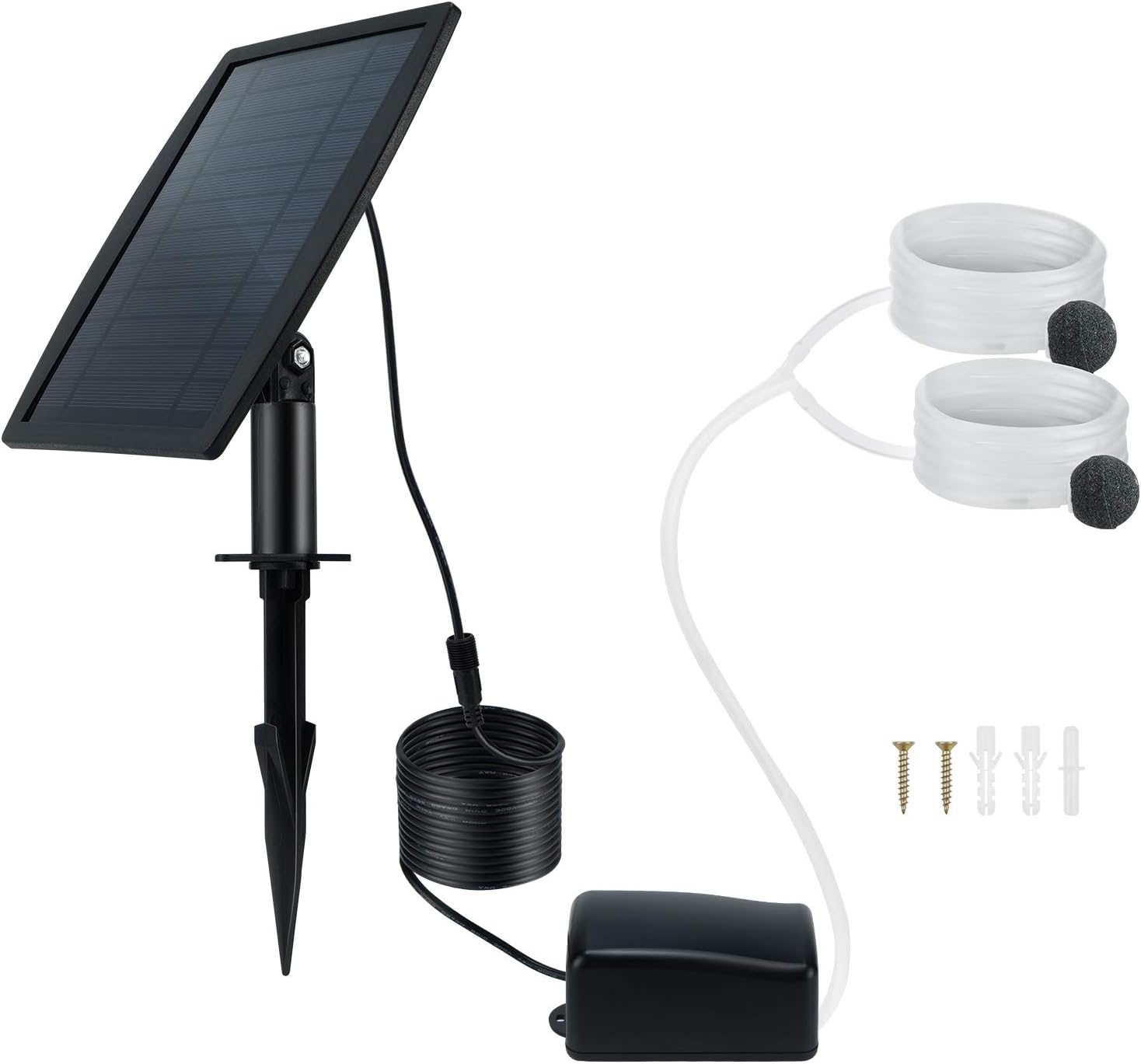 Solar Air Pump,2.5W Solar Oxygen Air Fountain Pump with Air Bubble Stones, 3 Modes Solar Powered Air Pump Kit for Garden Fish Tank Pool Fishing Pond