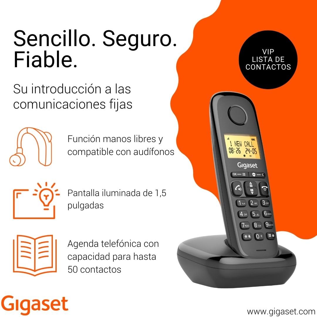 Gigaset Start 120 – Teléfono DECT - Bloqueo de Llamadas - Pantalla iluminada de 1,8" Pulgadas - Lista VIP - Autonomía de hasta 11 Horas - Compatible con audífonos, Negro Antracita [Versión Española] — view 4