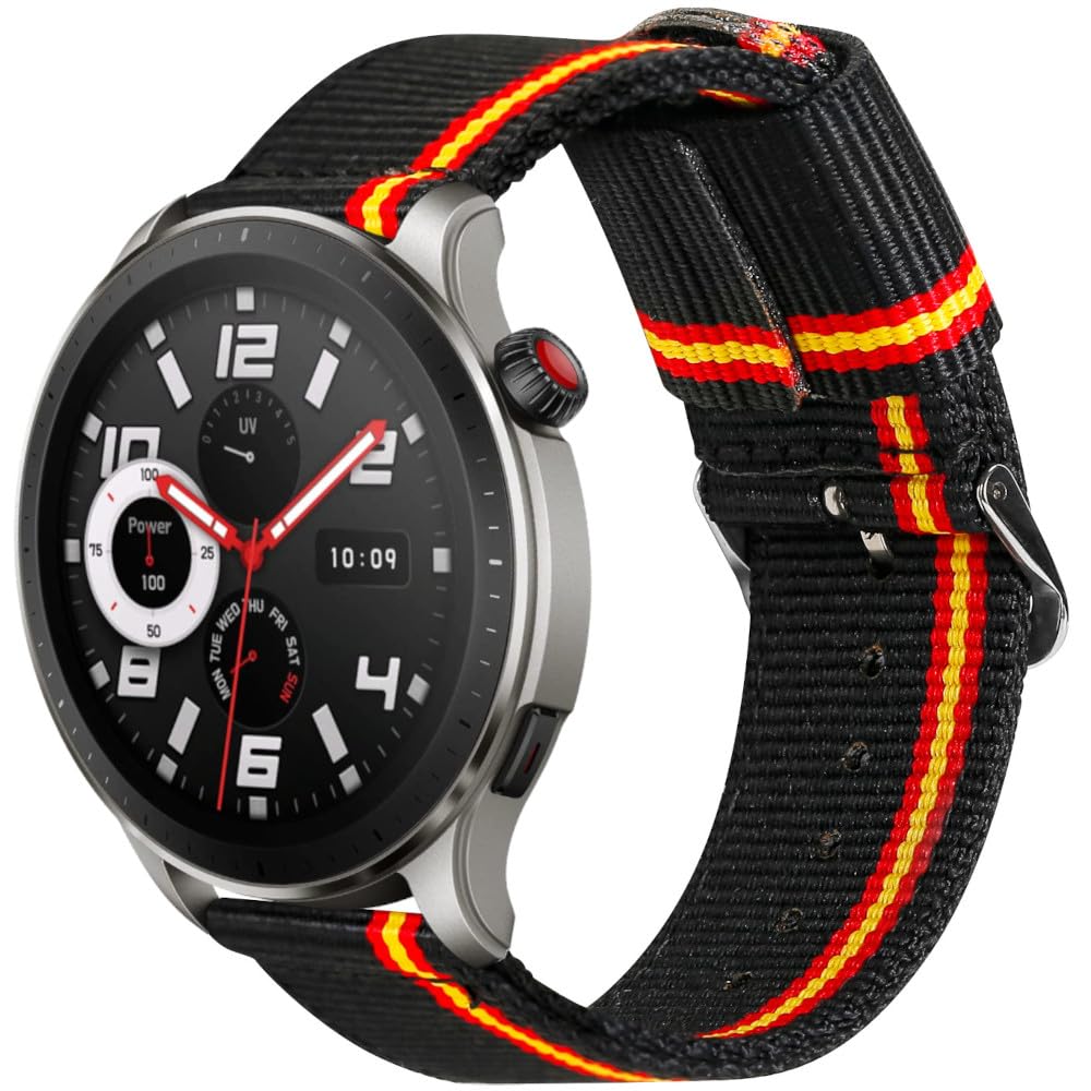 Spain Watch Strap Compatible with Amazfit GTR 4/GTR 3/GTR 2/GTR 2/GTR/Balance/Cheetah/Stratos 3, 22 mm Nylon Bracelet Colours Spanish Flag