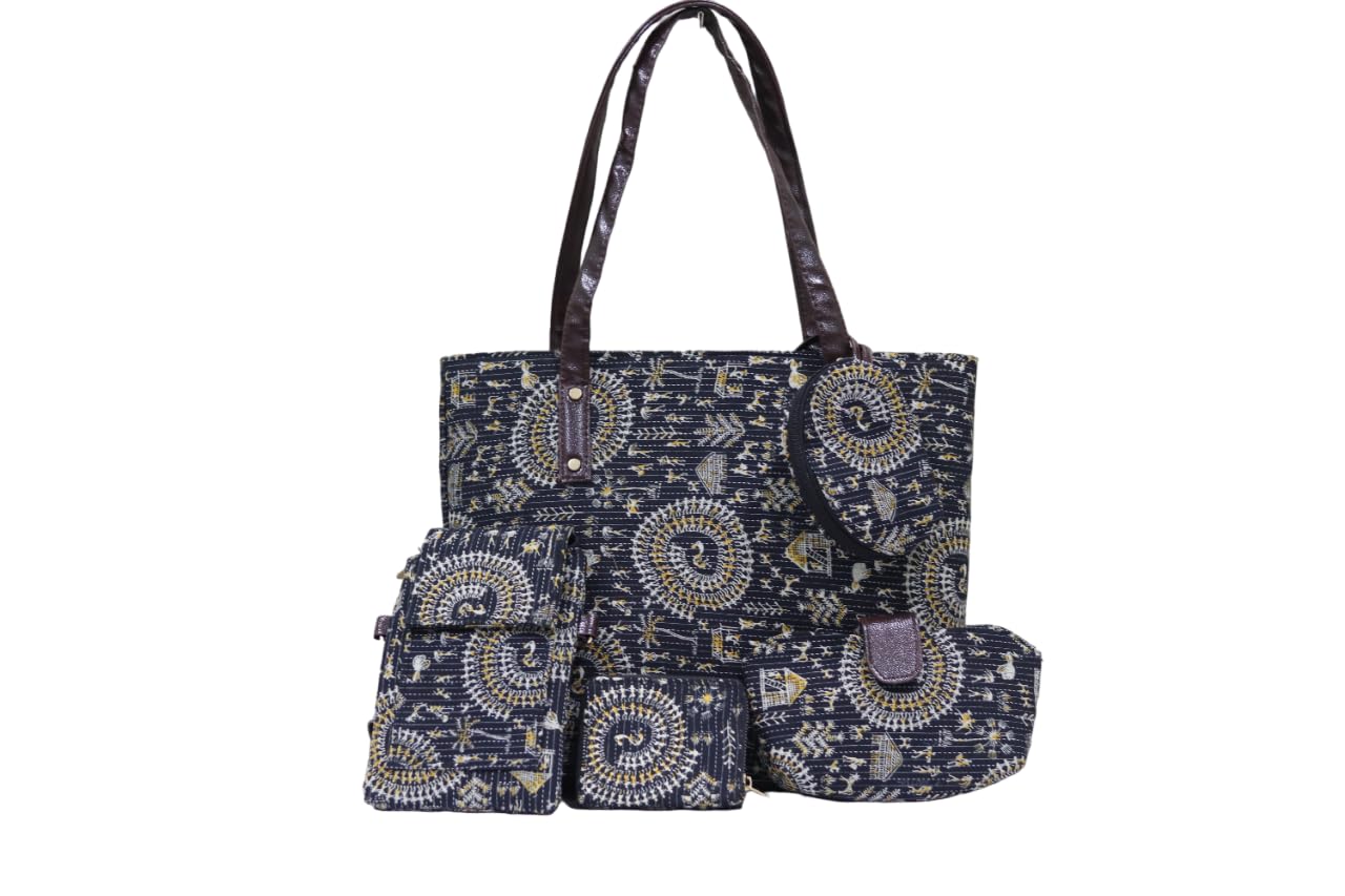 SHIVKARI Womens Ladies Western Traditional Ikkat Cotton 5 Pieces Combo Bag, Handbag For Women, Ladies Purse Handbag, Women Shoulder Bag & Handbag -Extra Spacious - Black (B0CKLC2QGM) Amazon Price History, Amazon Price Tracker