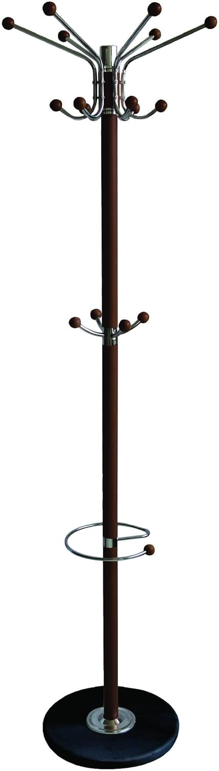 Home Basics Coat, Hat and Umbrella Rack Stand with Strong Base (Mahogany with Marble)
