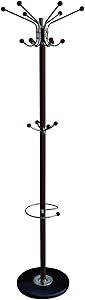 Home Basics Coat, Hat and Umbrella Rack Stand with Strong Base (Mahogany with Marble)