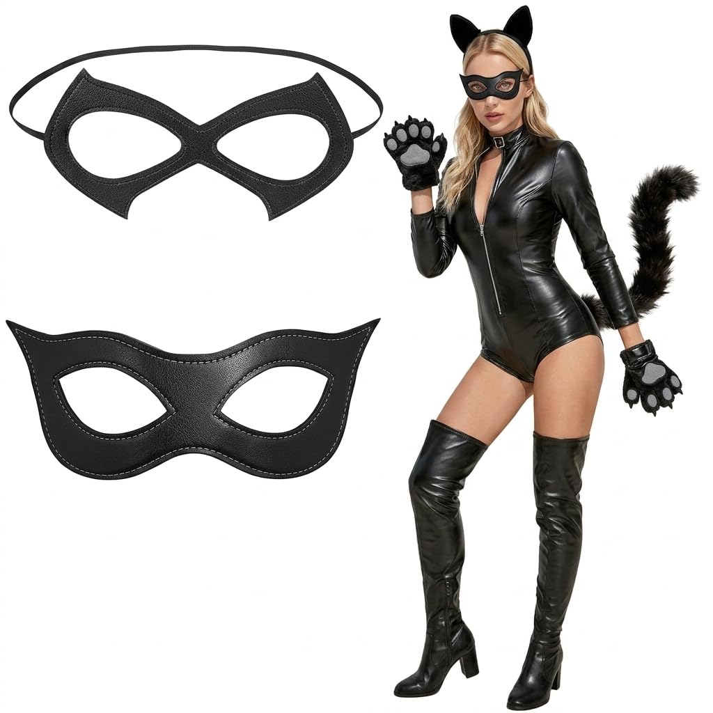 ALLGAYER 2 Pack Black Masquerade Mask Cat Woman Eye Costume Cosplay Party