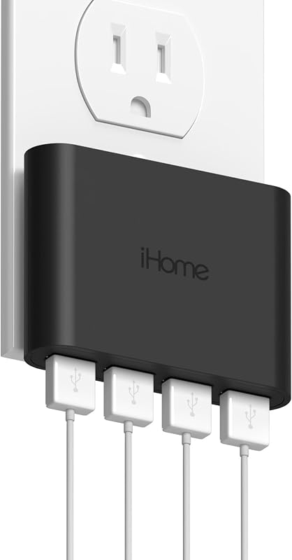 Slim 4-Port USB Wall Charger, Flat Multiport Travel Plug Adapter | Foldable Prongs, 2.4A Rapid Charge Port, Charges iPhone, Android, iPad, AirPods, Travel-Friendly, Charging Block for Home Use