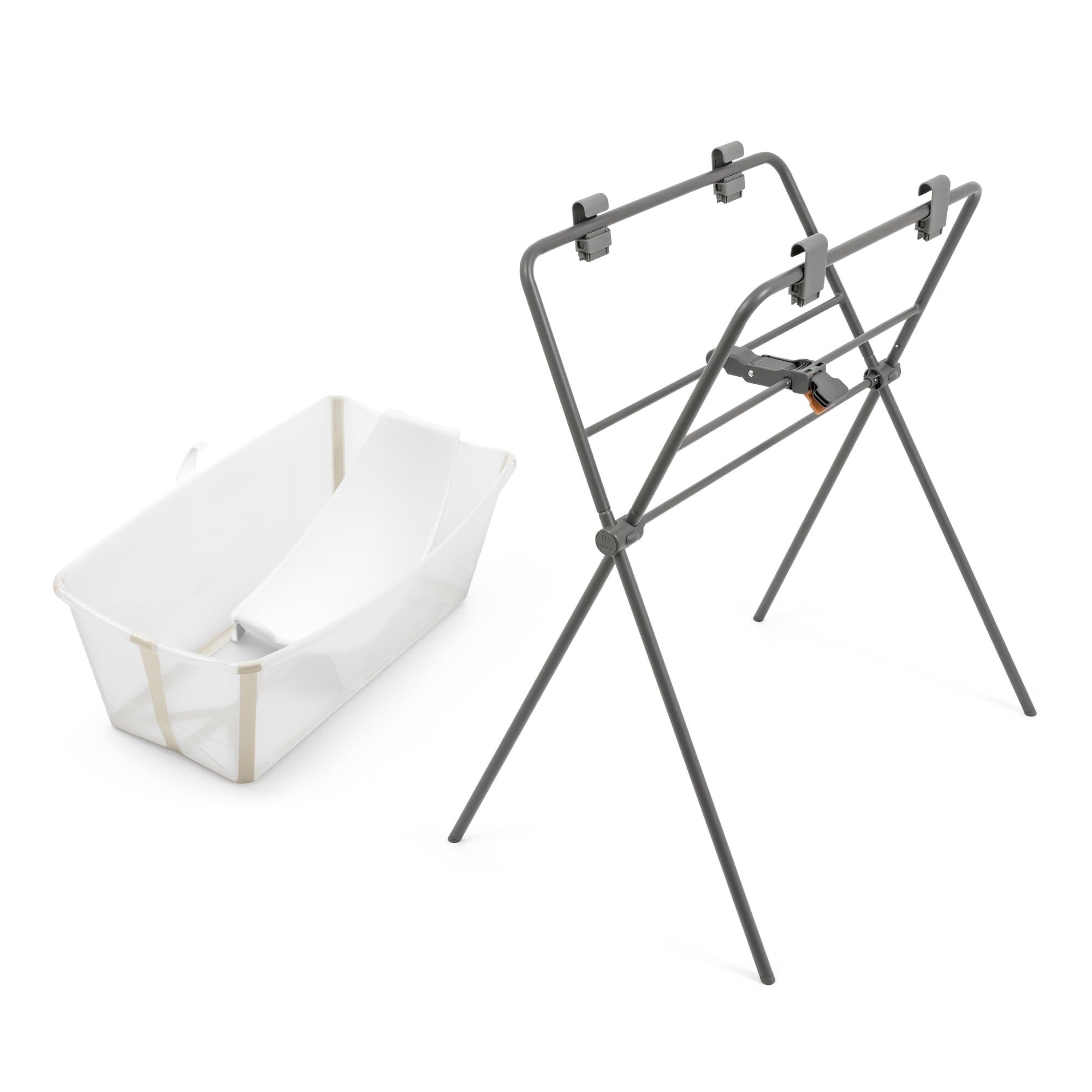 Stokke Flexi Bath (Sandy Beige) + Newborn Support + Flexi Bath Stand - Best for Newborns & Babies Up to 48 Months - Foldable, Durable & Easy to Store