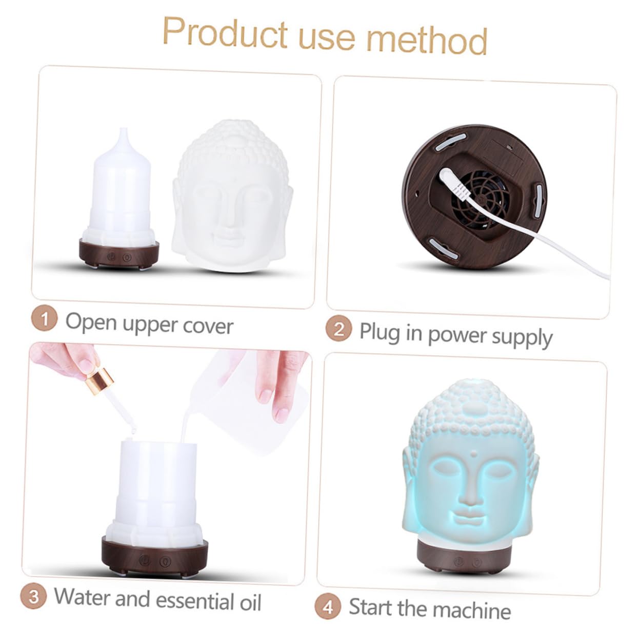 Buddha Kopf Aroma Diffusor aus Keramik, Weiß, Tragbar | 1 Stück, Sanftes Befeuchten, für Nachttisch und Wohnraum, Kompakte Form für Dezente Deko