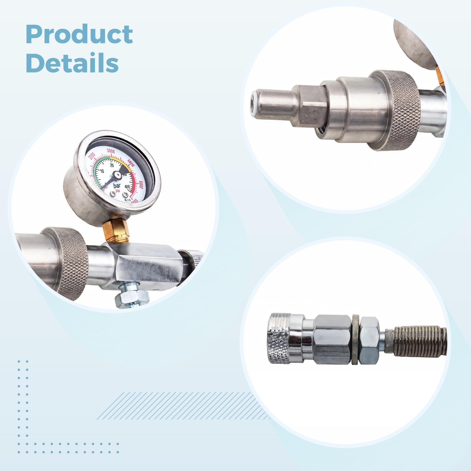 yeeplant Stainless Steel Air Rifle and Paintball Filling Station, 4500Psi Pcp Adaptor with Easy-Read Pressure Gauge, Cga347 Quick Connect Valve for Scba Tanks